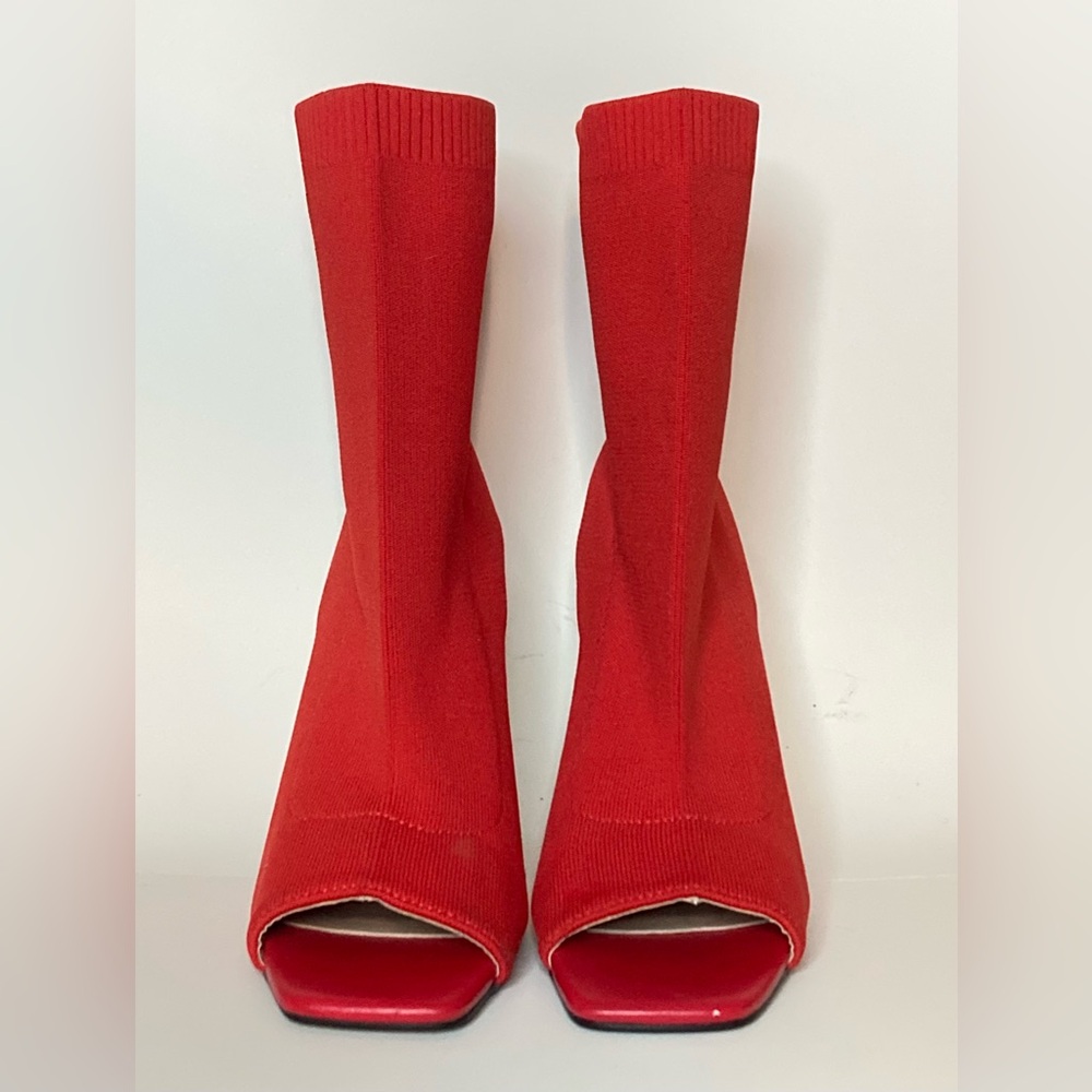 Red Open-Toe Sock Boots